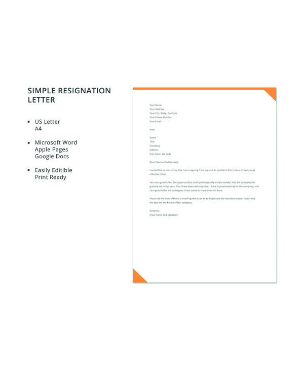 FREE 15+ Letter of Resignation Samples in PDF MS Word Pages