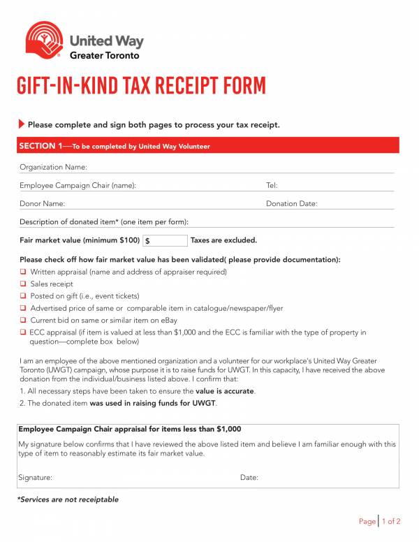 gift in kind tax receipt form 1