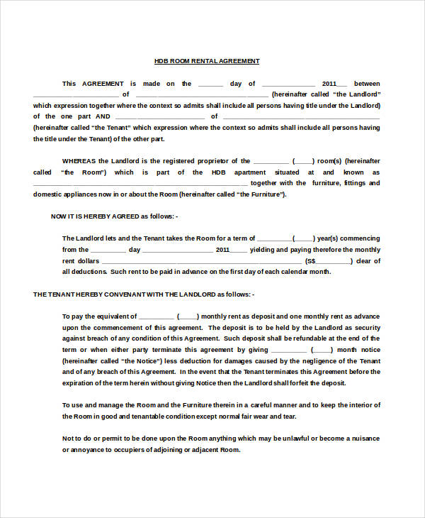 FREE 11+ Sample Room Rental Agreement Templates in PDF ...