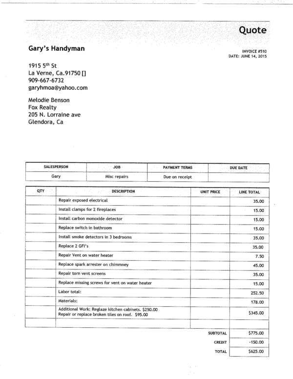 Handyman Invoice Template Pdf PDF Template