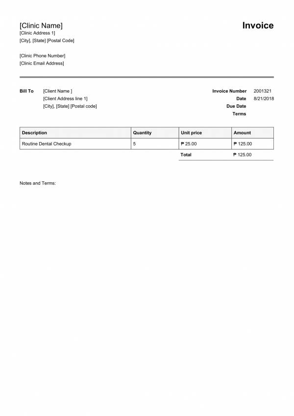 dental invoice template excel