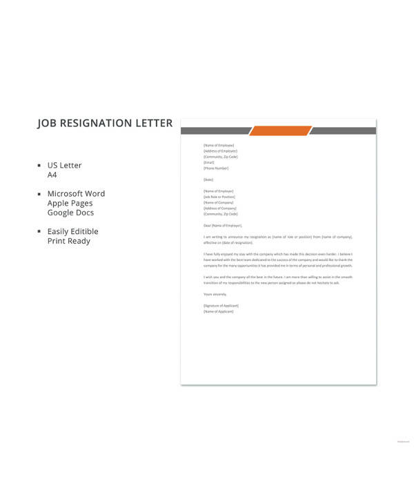 job resignation letter 