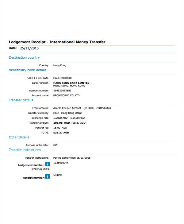 money transfer template