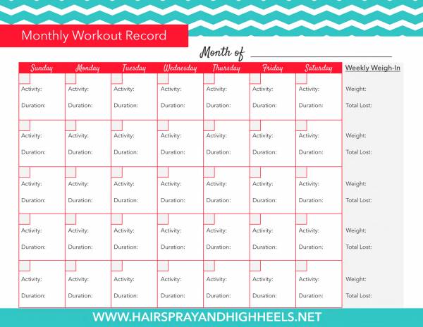 monthly workout record planner template 1