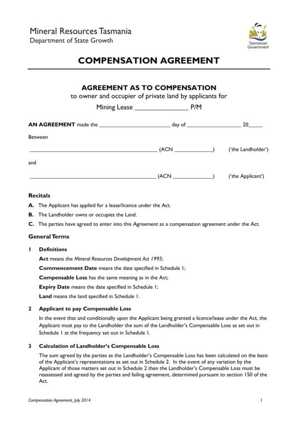 printable compensation agreement template 1