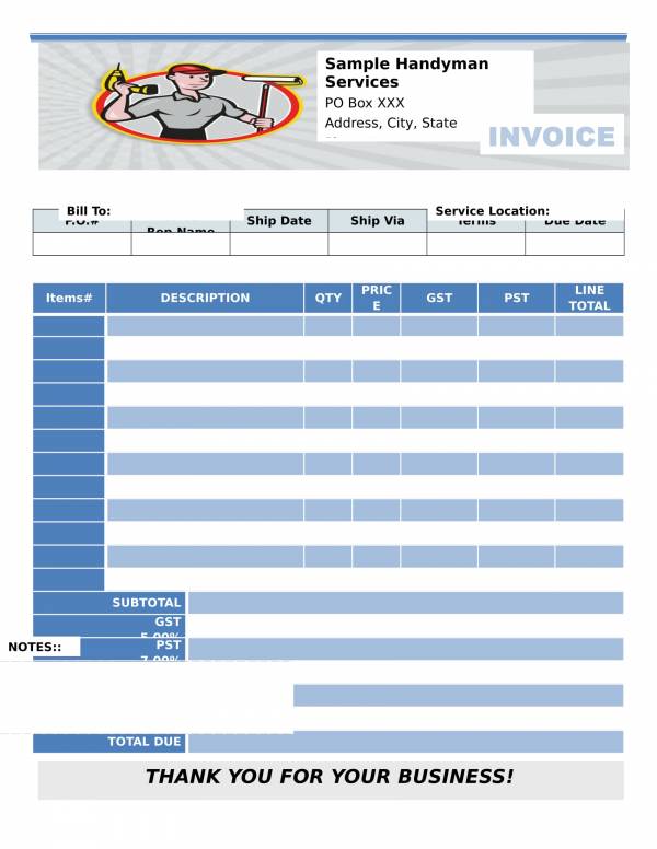 printable handyman invoice template 1