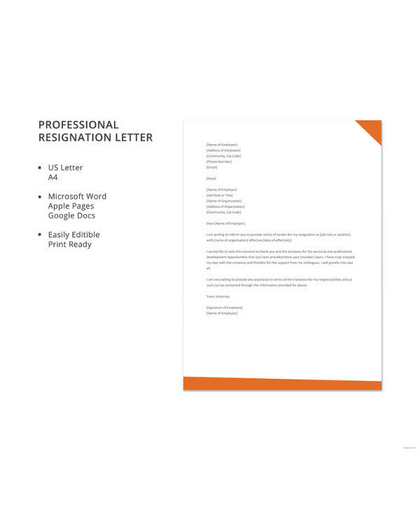 Letter Of Resignation Template Google Docs