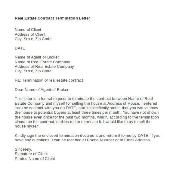real estate contract termination letter