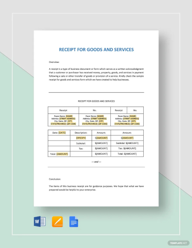 receipt for goods or services template