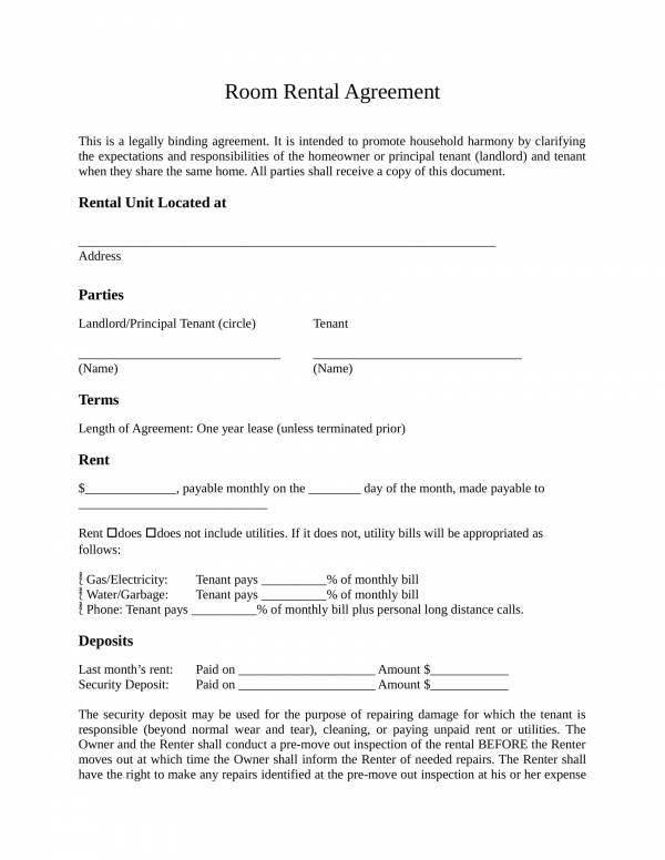 FREE 11  Sample Room Rental Agreement Templates in PDF MS Word