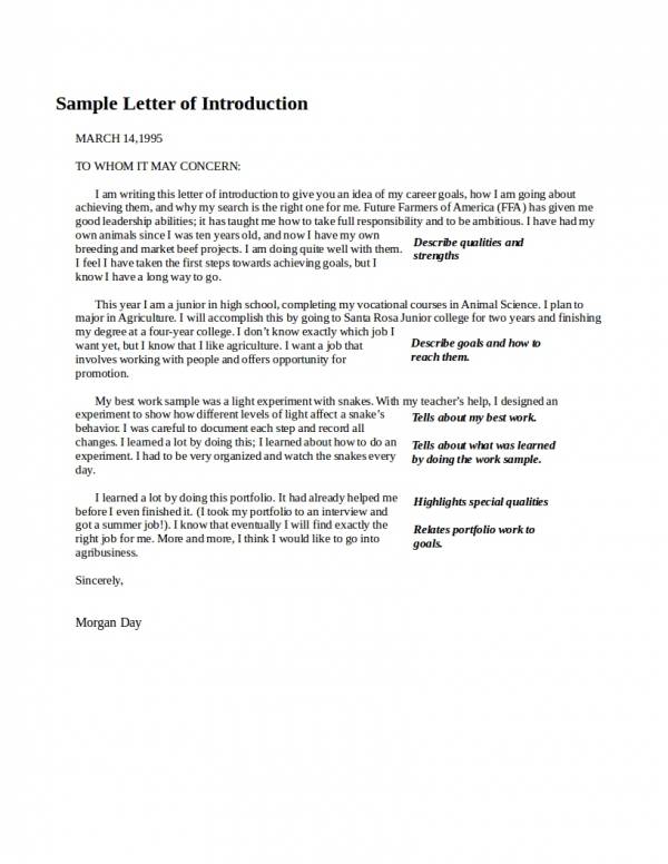 sample letter of introduction for high school students