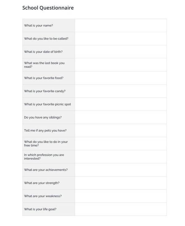 school questionnaire template
