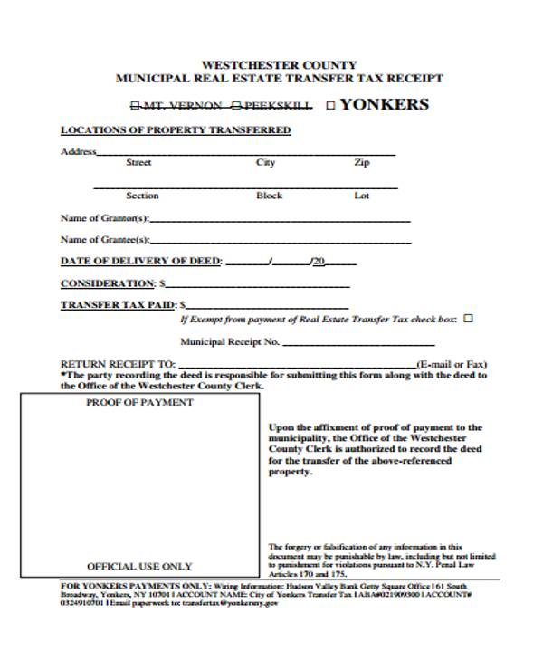 tax transfer receipt template