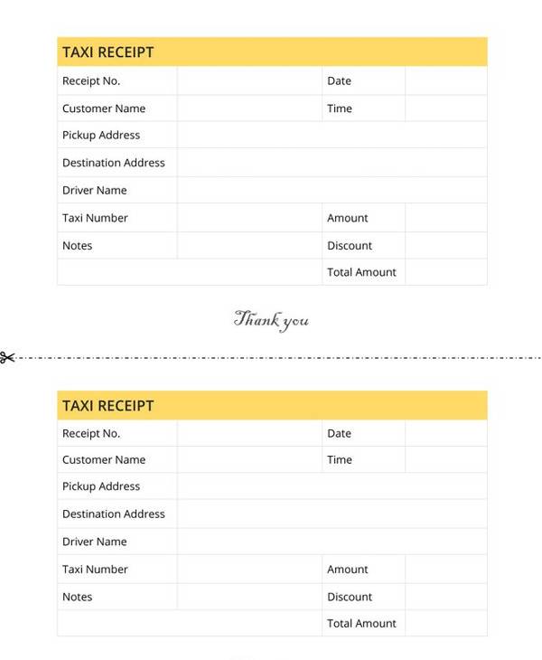 Taxi Receipt Template Word