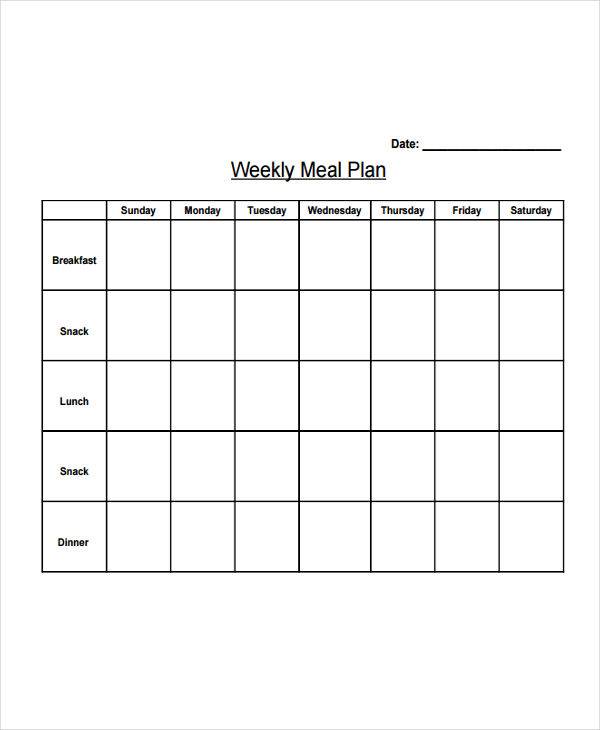 weekly diet plan template