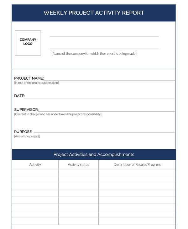 weekly project activity report template