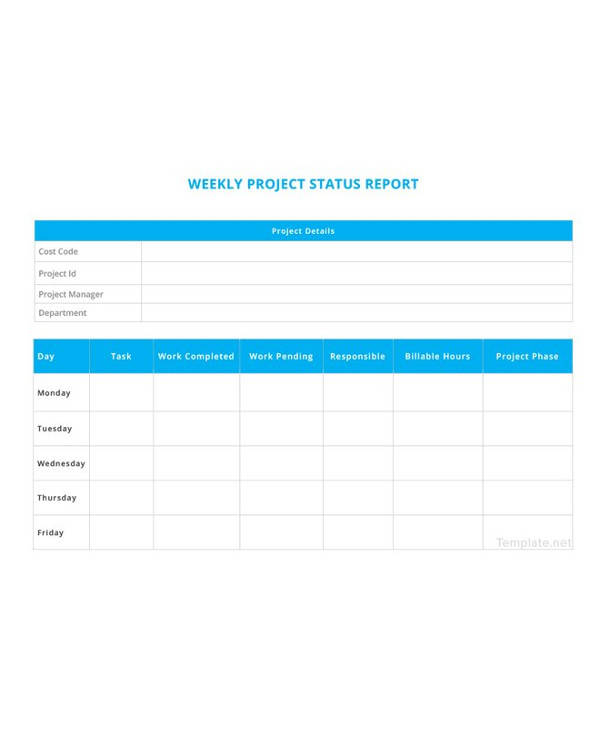 weekly project status report template