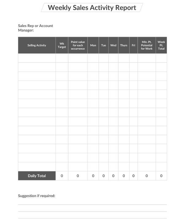 weekly sales activity report template