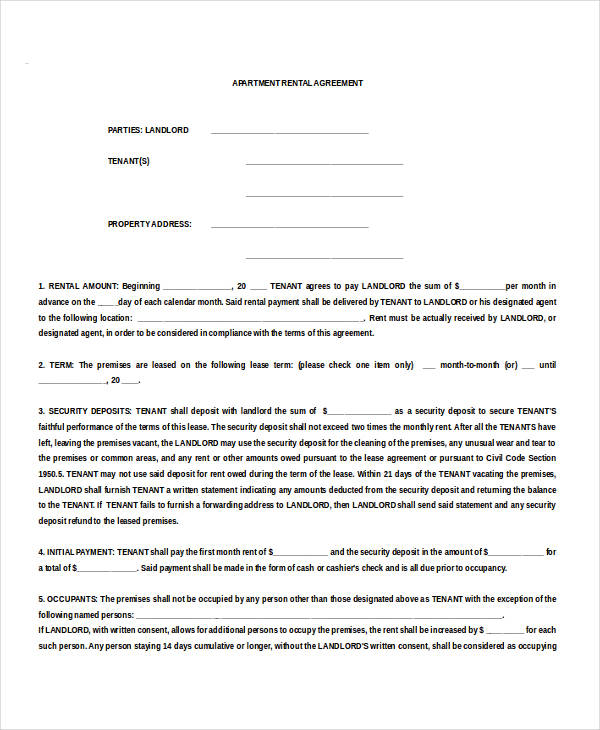 apartment tenancy agreement template
