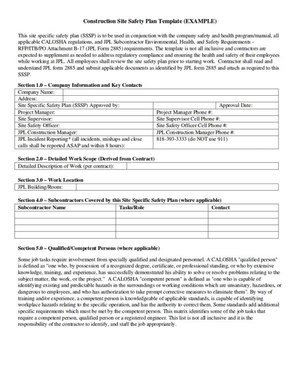 Subcontractor Safety Plan Template TUTORE ORG Master of Documents