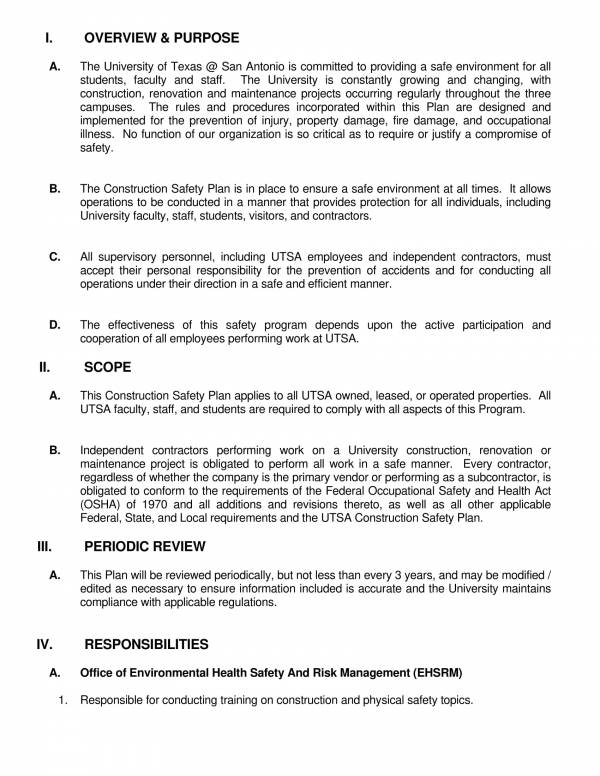 Site Specific Safety Plan Template