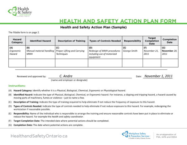 health and safety action plan form 1