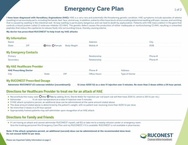 hereditary angioedema emergency care plan 1