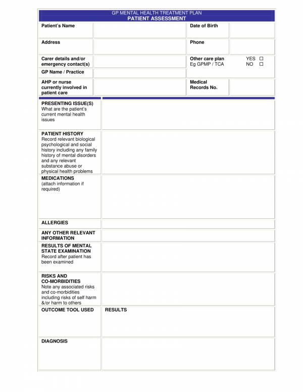 mental health treatment and care plan template 1