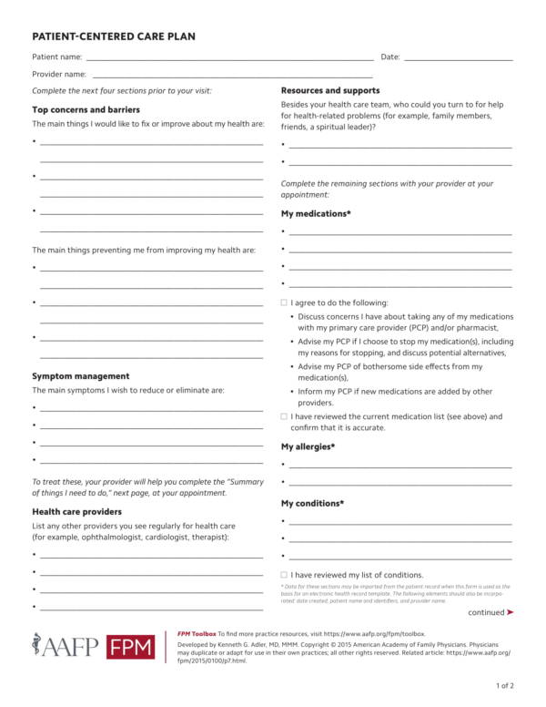 patient centered care plan template 1