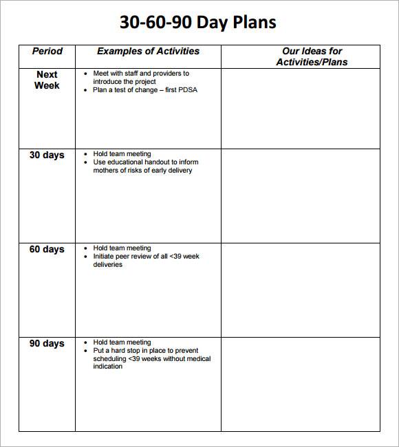 simple 30 60 90 day action plan template