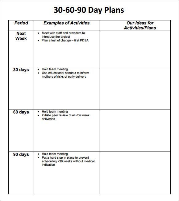 306090 day action plan outline examples