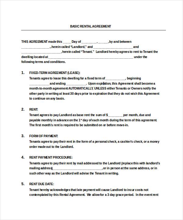 simple apartment rental agreement template