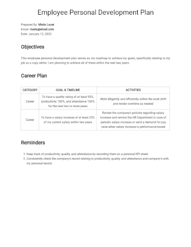 employee personal development plan template