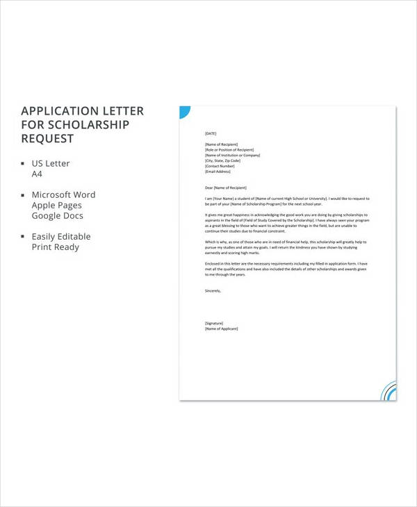 free application letter for scholarship request