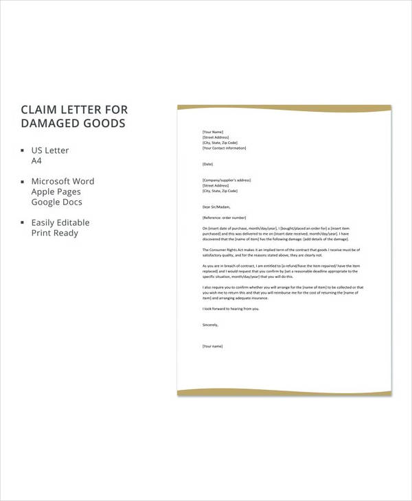 FREE 9+ Sample Claims Letter Templates in PDF | MS Word | Google Docs