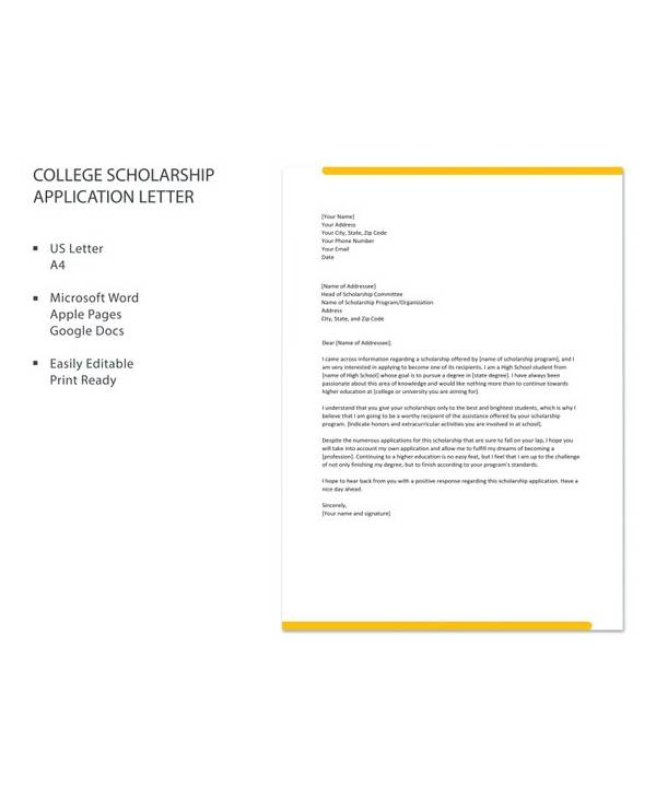 FREE 10+ Sample Scholarship Application Letter Templates ...