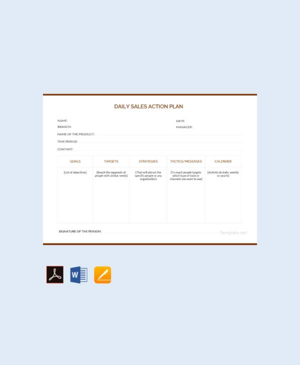 free daily sales action plan template