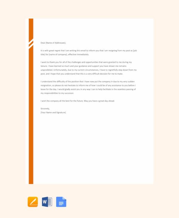 free email resignation letter without notice period template