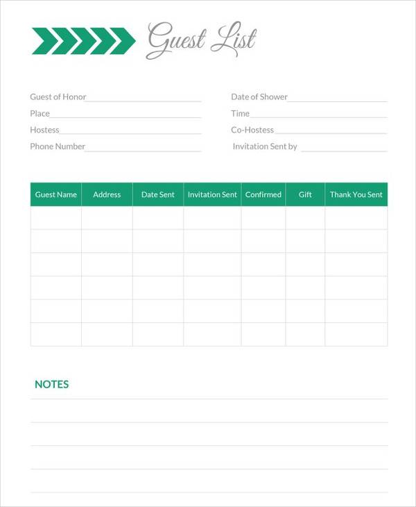 free guest list template