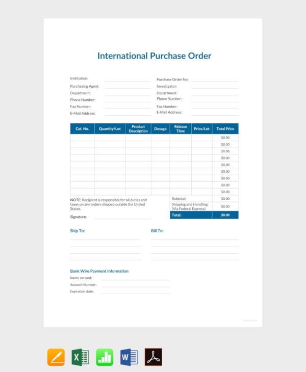 free international purchase order template