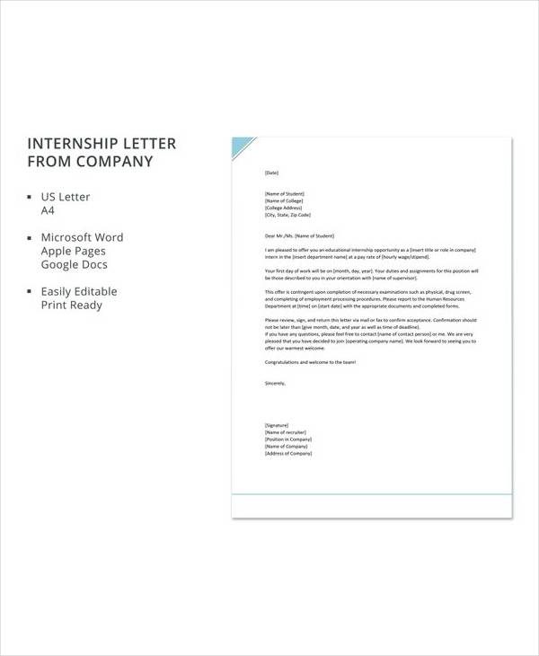free internship letter from company