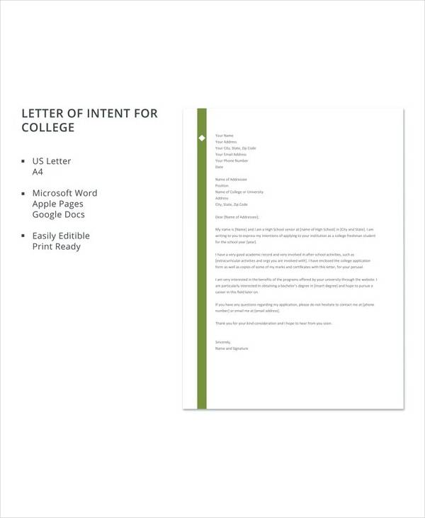 8+ Sample College Letter Of Intent – PDF, DOC | Sample ...