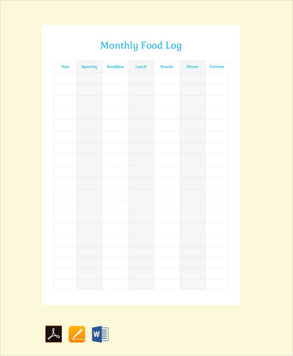 free monthly food log template