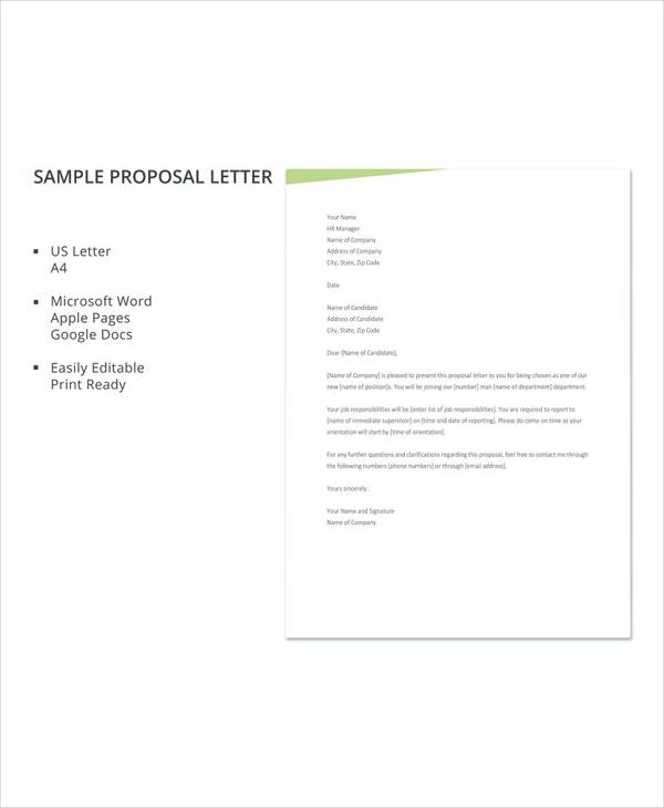free sample proposal letter template
