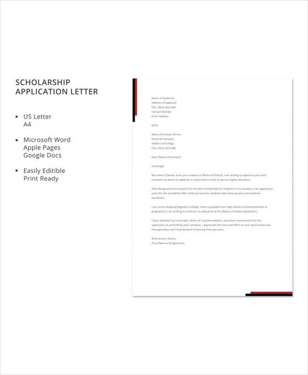 FREE 13+ Sample Scholarship Application Letter Templates in PDF | MS