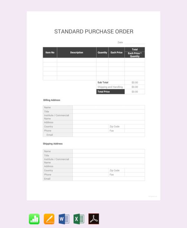 free standard purchase order template