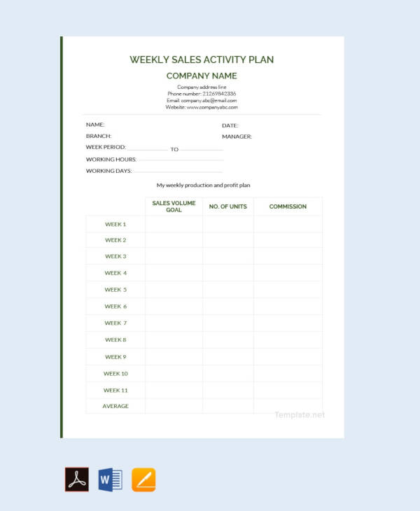 free weekly sales activity plan template