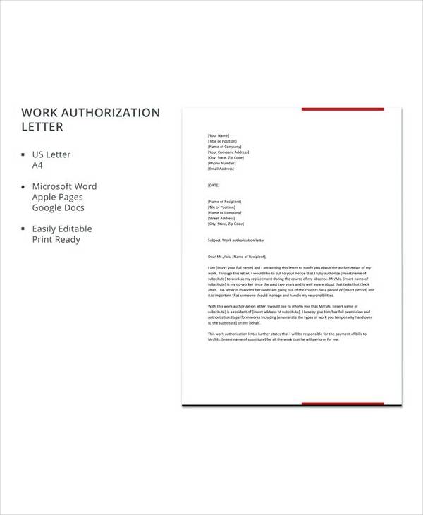 free work authorization letter template