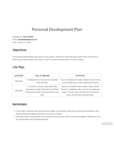 personal development action plan template