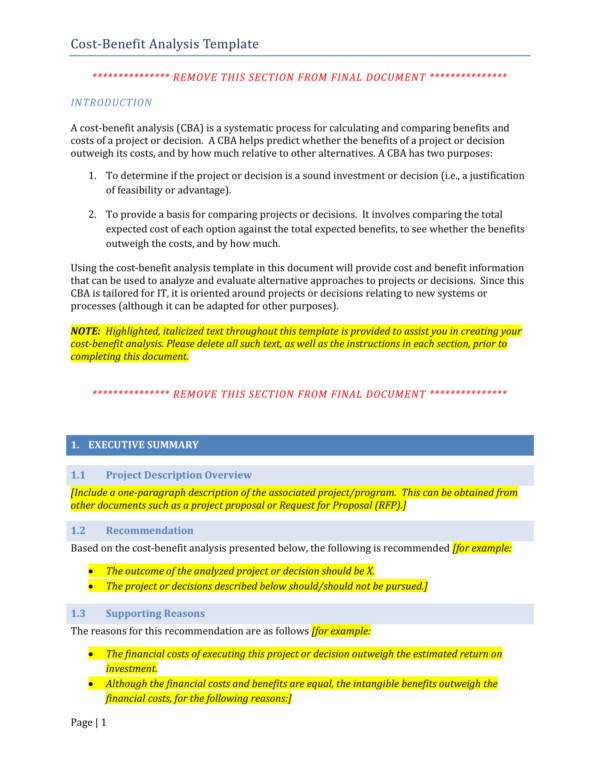 printable cost benefit analysis template 1